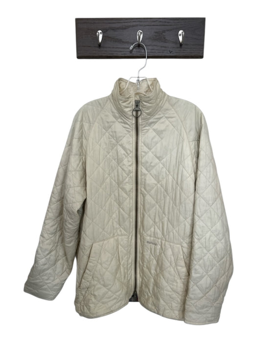 Barbour Size L Cream Nylon Blend Zip Up Quilted Pockets Men's Jacket Cream / L