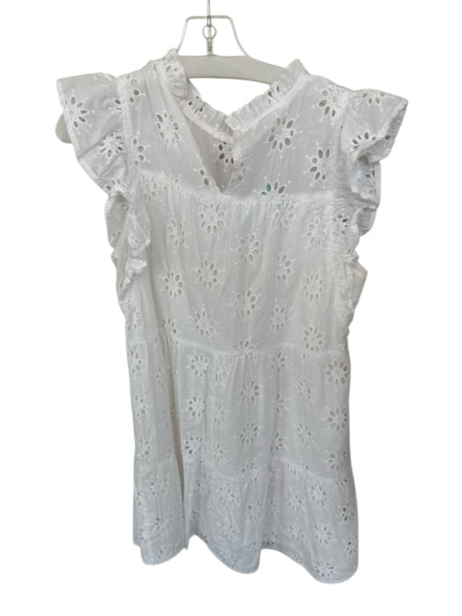 Entro Size L White Cotton Eyelet High Neck Flutter Cap Sleeve Mini Dress White / L