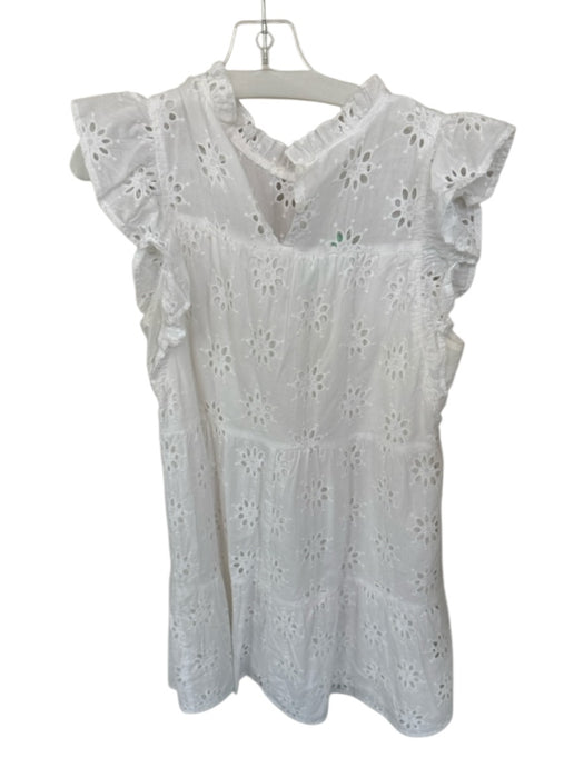 Entro Size L White Cotton Eyelet High Neck Flutter Cap Sleeve Mini Dress White / L