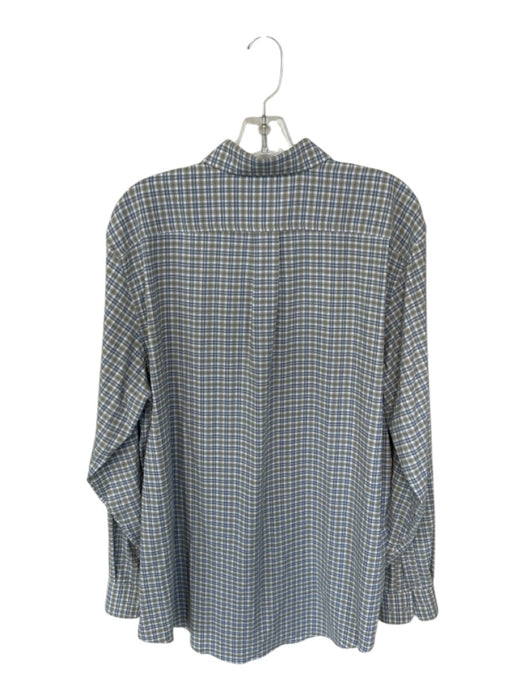 Genteal Size XL Taupe & Blue Print Cotton Plaid Button Down Men's Shirt Taupe & Blue Print / XL