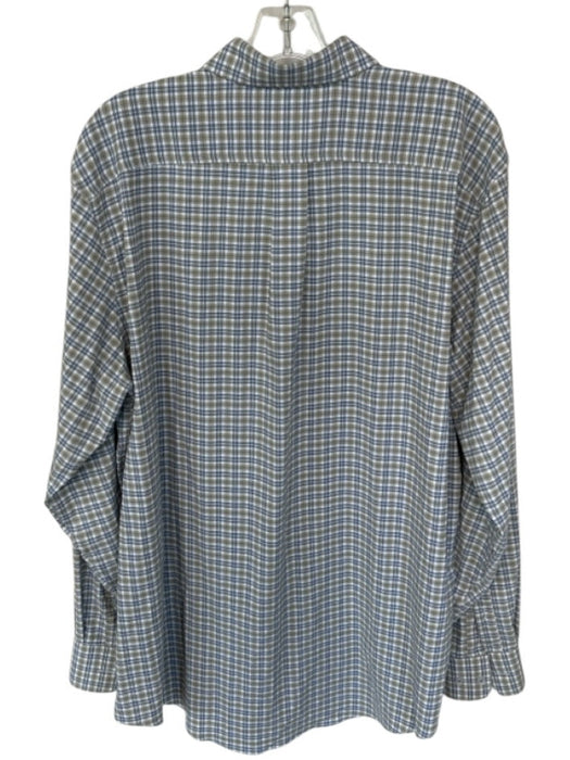 Genteal Size XL Taupe & Blue Print Cotton Plaid Button Down Men's Shirt Taupe & Blue Print / XL