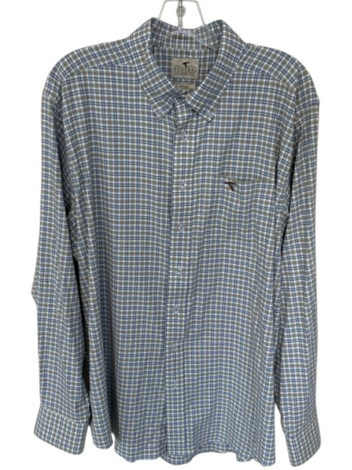 Genteal Size XL Taupe & Blue Print Cotton Plaid Button Down Men's Shirt Taupe & Blue Print / XL
