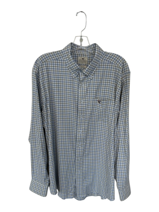 Genteal Size XL Taupe & Blue Print Cotton Plaid Button Down Men's Shirt Taupe & Blue Print / XL