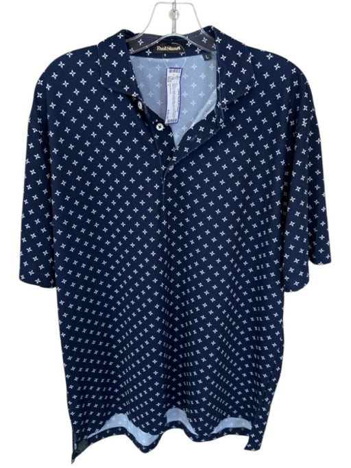 Paul Stuart Size L Navy & White Polyester Flowers Golf Men's Polo Navy & White / L