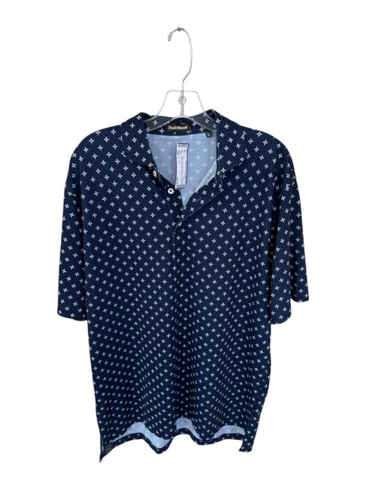 Paul Stuart Size L Navy & White Polyester Flowers Golf Men's Polo Navy & White / L