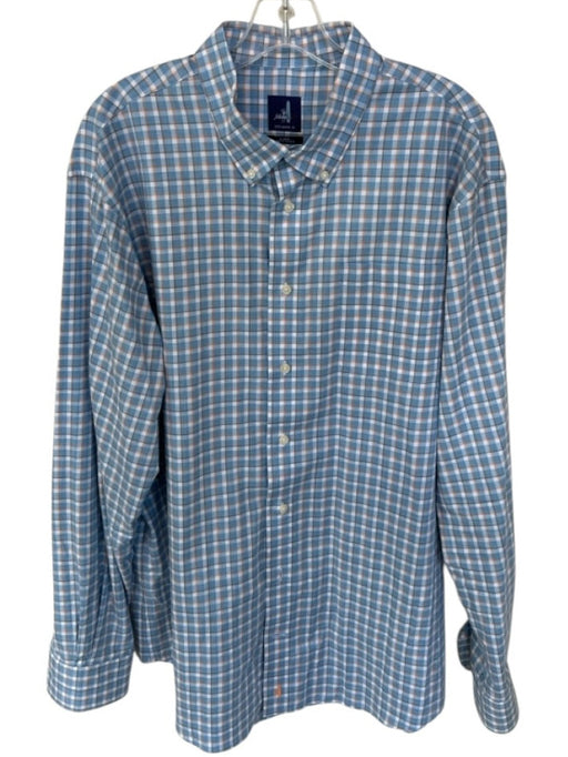 Johnnie-O Size XL Blue & Orange Cotton Grid Button Down Men's Shirt Blue & Orange / XL