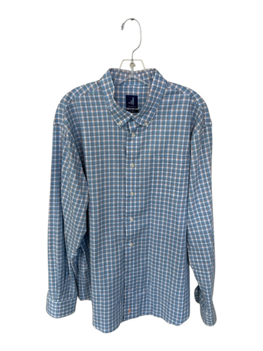 Johnnie-O Size XL Blue & Orange Cotton Grid Button Down Men's Shirt Blue & Orange / XL