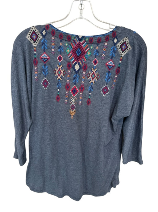 Johnny Was Size S Blue & Red Cotton Long Sleeve Embroidered Split Neck Top Blue & Red / S
