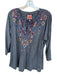 Johnny Was Size S Blue & Red Cotton Long Sleeve Embroidered Split Neck Top Blue & Red / S