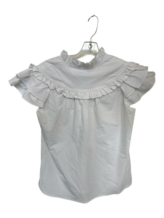 CK Bradley Size M White Cotton Short Sleeve Ruffles V Neck Top White / M