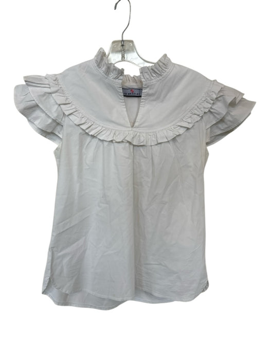CK Bradley Size M White Cotton Short Sleeve Ruffles V Neck Top White / M