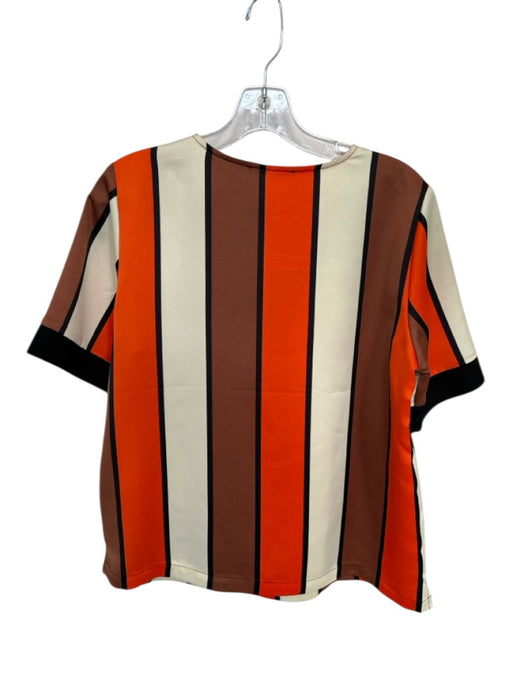 Scotch & Soda Size M Orange & Brown Polyester Short Sleeve Striped V Neck Top Orange & Brown / M