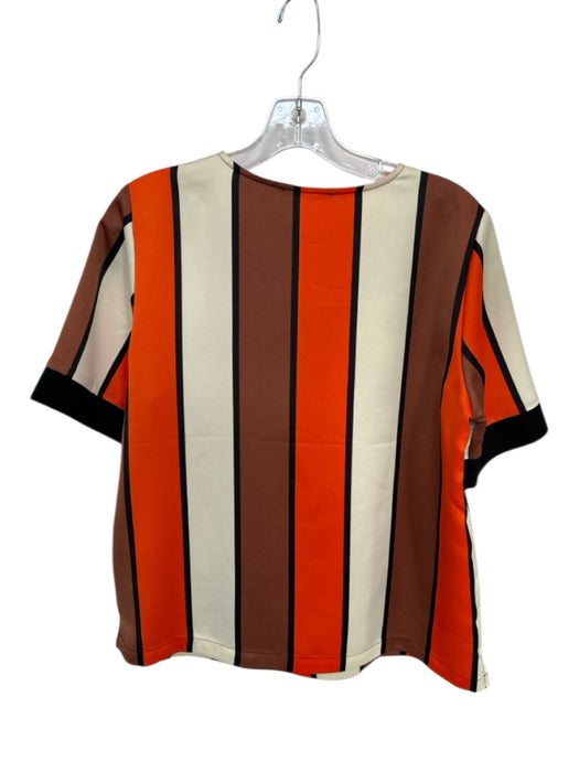 Scotch & Soda Size M Orange & Brown Polyester Short Sleeve Striped V Neck Top Orange & Brown / M