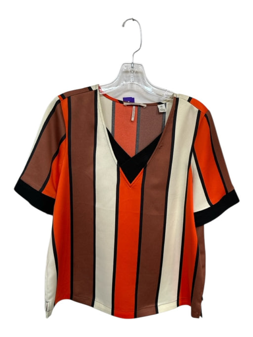 Scotch & Soda Size M Orange & Brown Polyester Short Sleeve Striped V Neck Top Orange & Brown / M