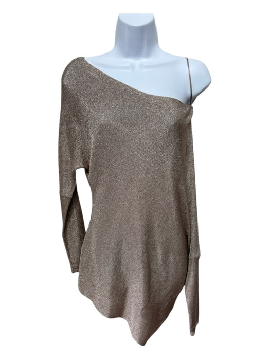 Reiss Size M Champagne & Beige Metallic Viscose Asymetric Slouchy Top Champagne & Beige / M