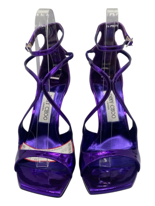 Jimmy Choo Shoe Size 39 Purple Metallic open toe Strappy Stiletto Chrome Pumps Purple / 39