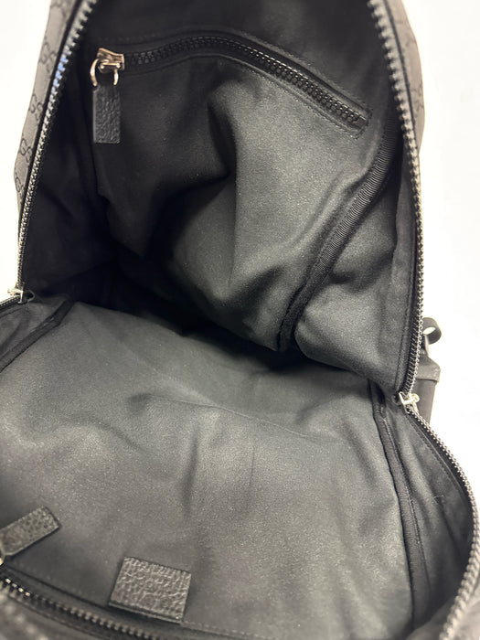 Gucci Black Nylon & Leather Zipper Pockets Guccissima Slim Backpack Bag