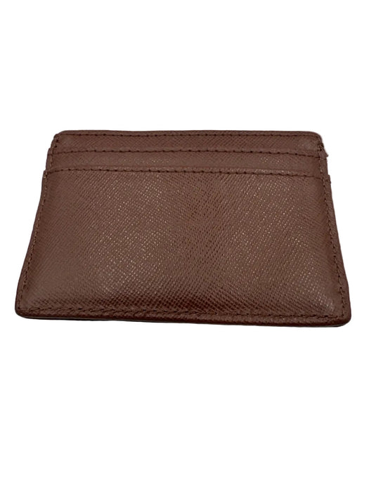 Tory Burch Brown Saffiano Leather Gold Tone Hardware Logo Slim Wallets