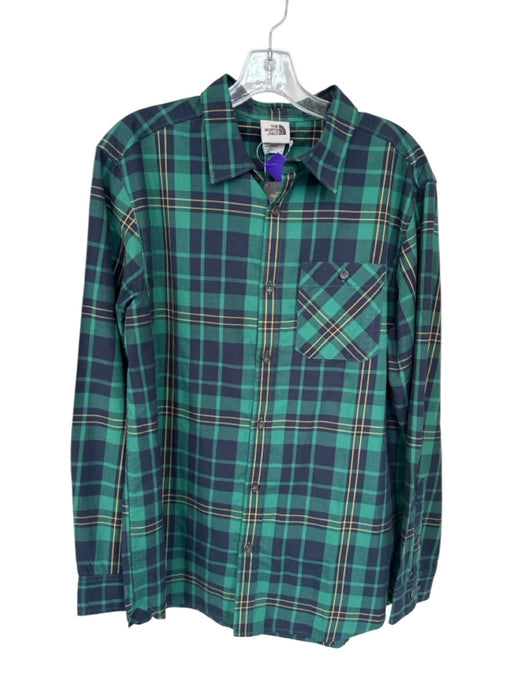The North Face NWT Size L Green & Navy Cotton Blend Plaid Button Up Collar Shirt Green & Navy / L