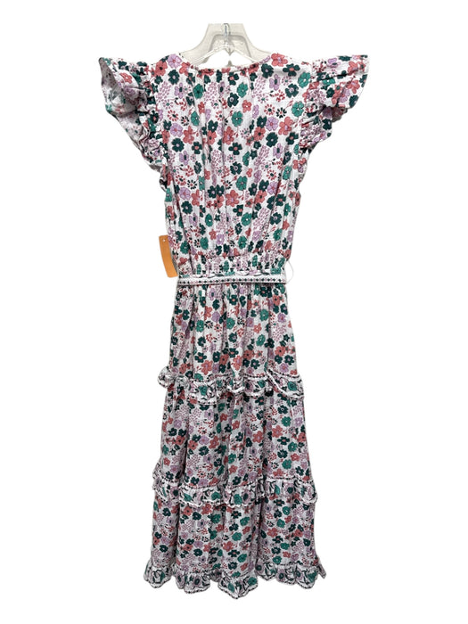 Cleobella Size XS White, Purple, Green Cotton Ruffle Cap Sleeve Midi Dress White, Purple, Green / XS