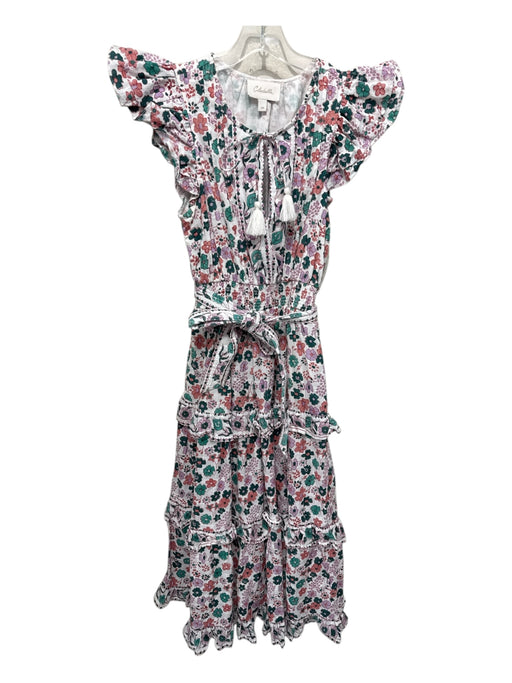 Cleobella Size XS White, Purple, Green Cotton Ruffle Cap Sleeve Midi Dress White, Purple, Green / XS