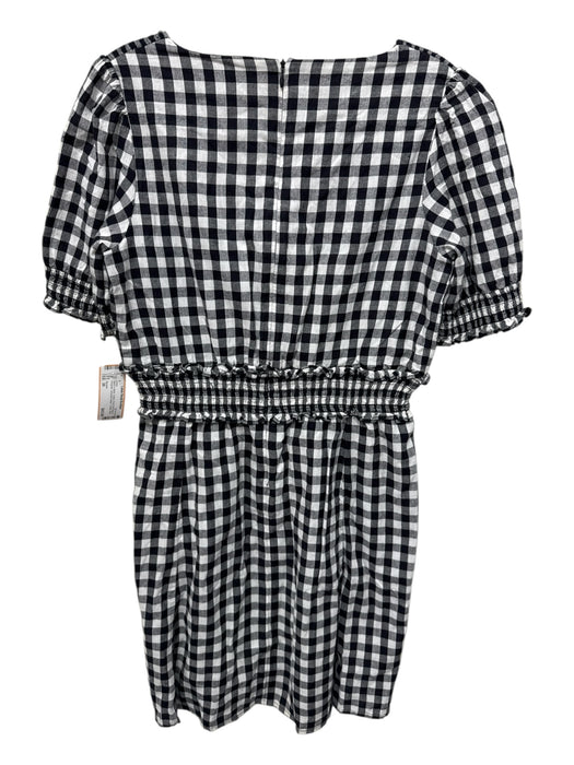 Sezane Size 36 Black & White Cotton Short Puff Sleeve Gingham V Neck Dress Black & White / 36
