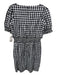 Sezane Size 36 Black & White Cotton Short Puff Sleeve Gingham V Neck Dress Black & White / 36