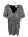 Sezane Size 36 Black & White Cotton Short Puff Sleeve Gingham V Neck Dress Black & White / 36