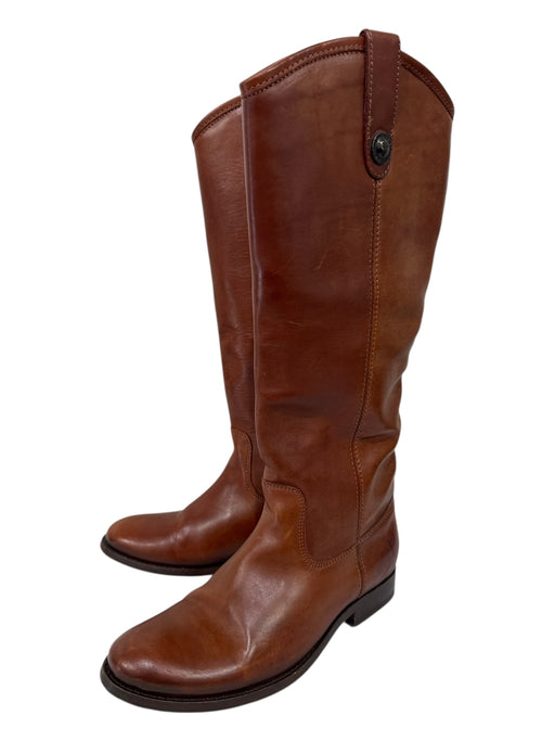 Frye Shoe Size 6 Orange Brown Leather Almond Toe Stacked Heel Low Heel Boots Orange Brown / 6