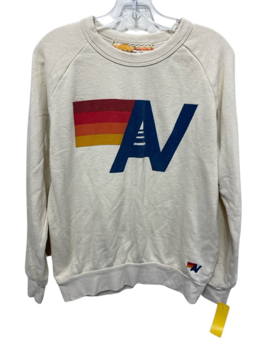 Aviator Nation Size S Cream, Red & Multi Cotton Blend Rainbow Logo Sweater Cream, Red & Multi / S