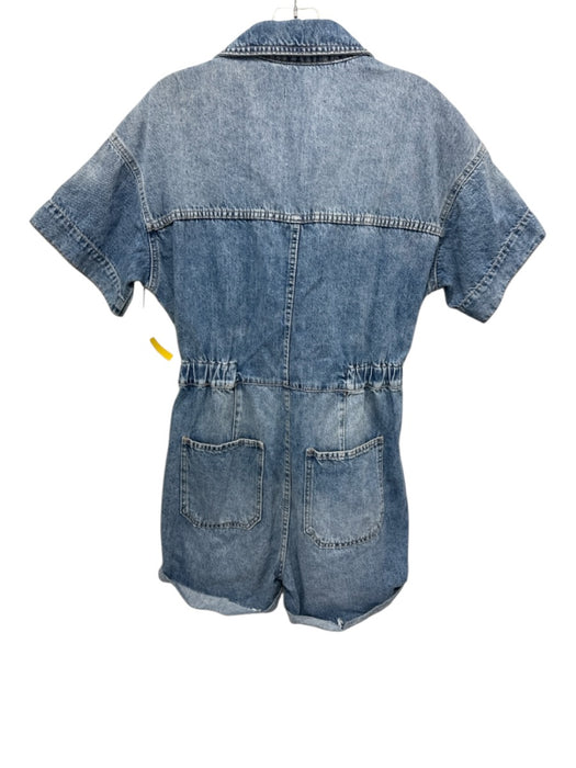We The Free Size S Med Wash Cotton Denim Faded Elastic Waist pocket Romper Med Wash / S