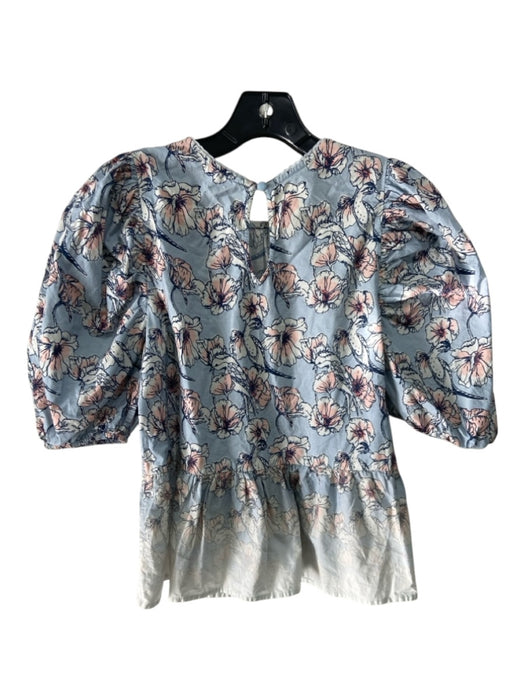 St. Roche Size 0 Blue & Pink Print Cotton Floral Birds Ombre Back Keyhole Top Blue & Pink Print / 0