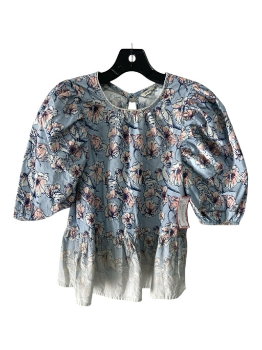 St. Roche Size 0 Blue & Pink Print Cotton Floral Birds Ombre Back Keyhole Top Blue & Pink Print / 0