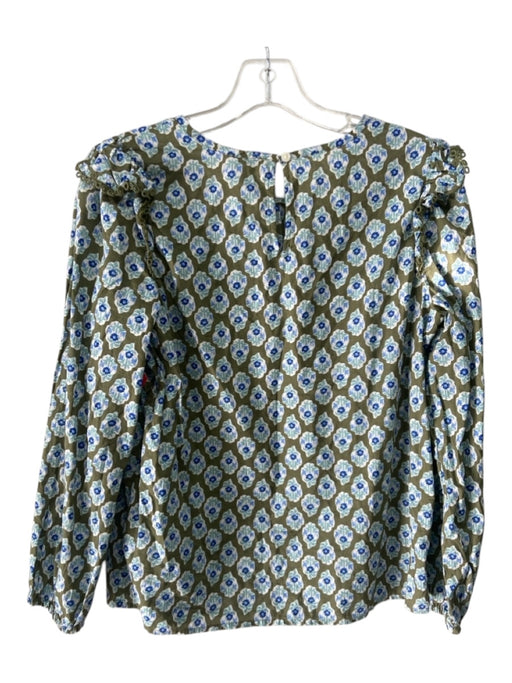 J Crew Size XS Green & Blue Print Cotton Ruffle Floral Top Green & Blue Print / XS