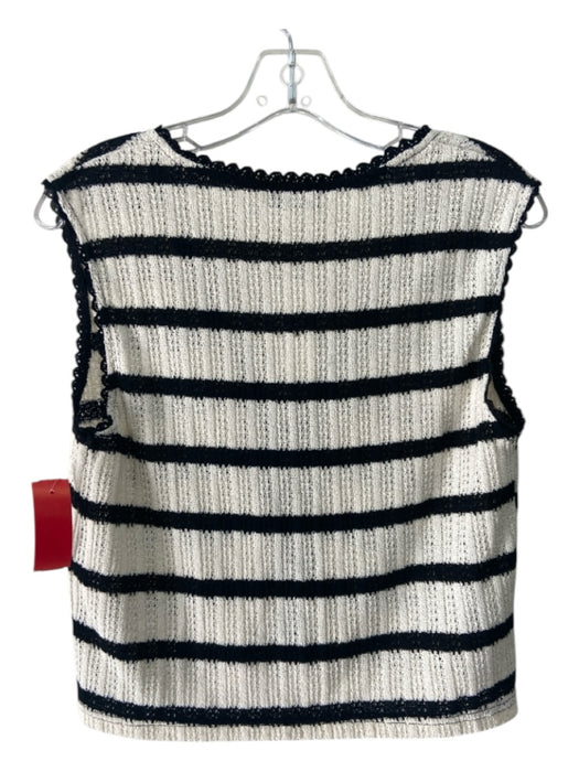 MNG Size M White & Black Cotton Blend Knit Stripe Sleeveless Lace Up Front Top White & Black / M