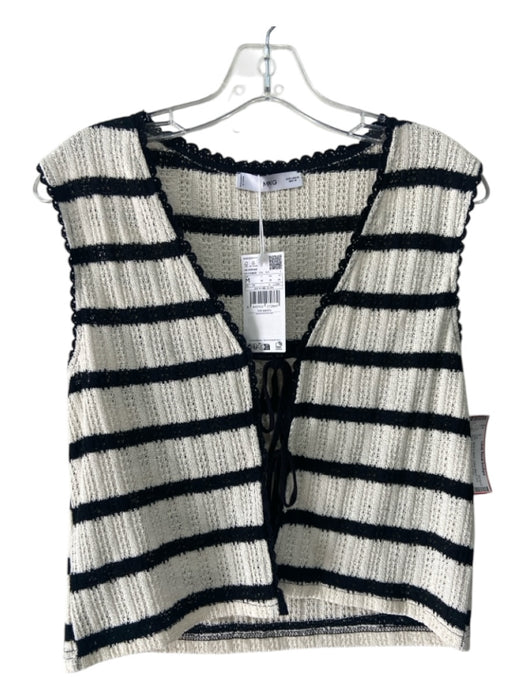 MNG Size M White & Black Cotton Blend Knit Stripe Sleeveless Lace Up Front Top White & Black / M