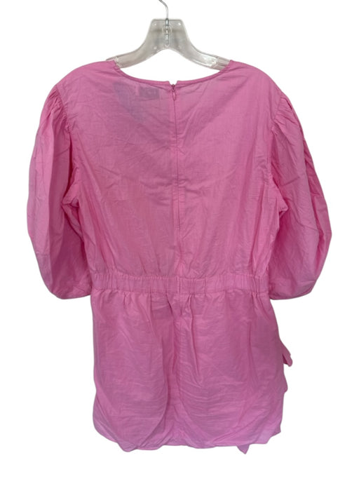 Rhode Size 14 Pink Cotton Puff Sleeves Ruffle Mini Back Zip Dress Pink / 14