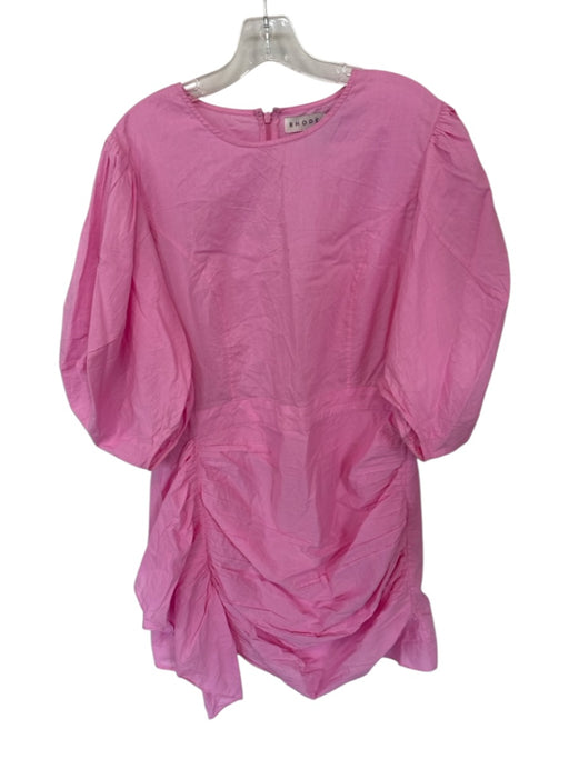Rhode Size 14 Pink Cotton Puff Sleeves Ruffle Mini Back Zip Dress Pink / 14