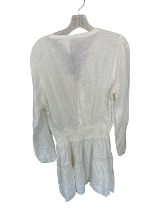 120% Lino Size L White Linen Long Sleeve Mini Button Embroidered Dress White / L