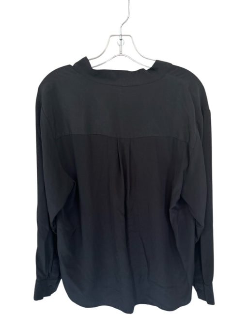 Diane Von Furstenberg Size L Black Silk Long Sleeve V Neck High-Low Top Black / L