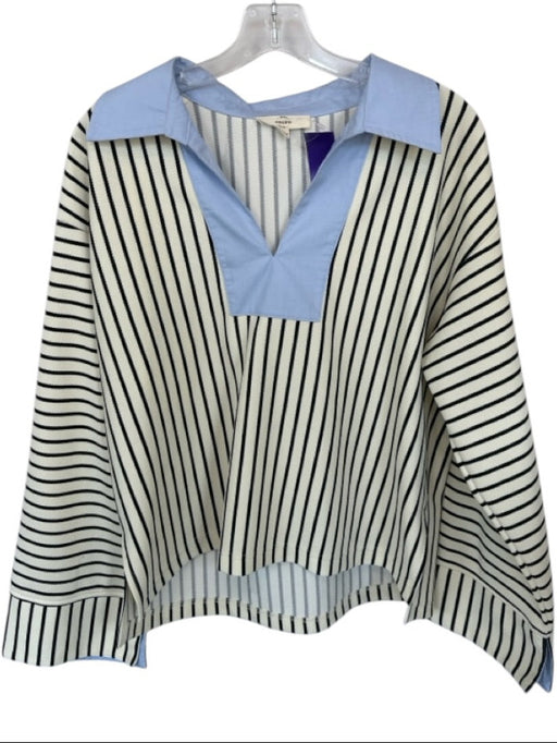 Entro Size L Black & Blue Mutli color Cotton Knit Collared Long Sleeve Top Black & Blue Mutli color / L