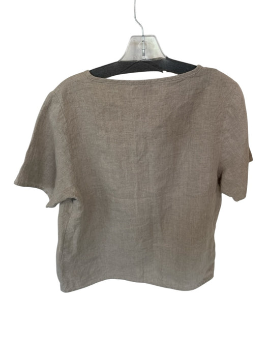 Flax Size S Taupe Linen Short Sleeve V Neck Top Taupe / S