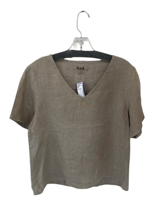 Flax Size S Taupe Linen Short Sleeve V Neck Top Taupe / S