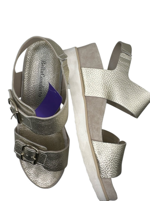 Bella Comforto Shoe Size 38.5 Gray & Gold Leather Metallic Buckles Sandals Gray & Gold / 38.5