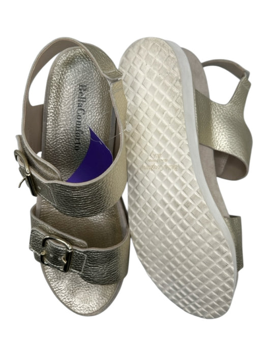 Bella Comforto Shoe Size 38.5 Gray & Gold Leather Metallic Buckles Sandals Gray & Gold / 38.5