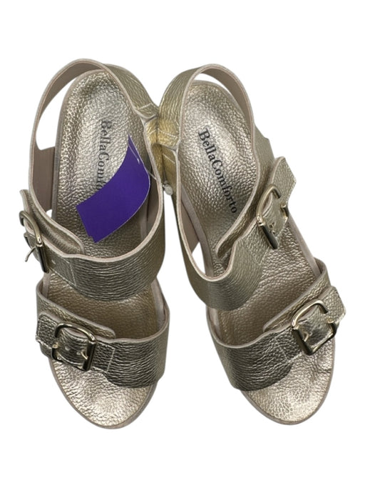 Bella Comforto Shoe Size 38.5 Gray & Gold Leather Metallic Buckles Sandals Gray & Gold / 38.5