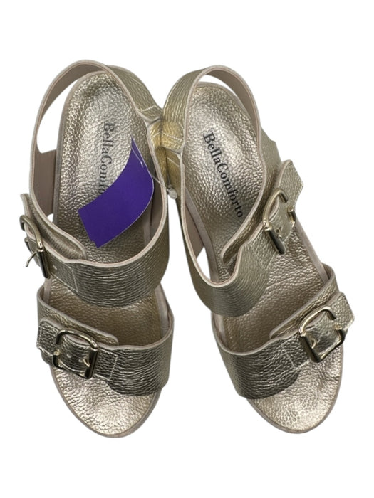 Bella Comforto Shoe Size 38.5 Gray & Gold Leather Metallic Buckles Sandals Gray & Gold / 38.5
