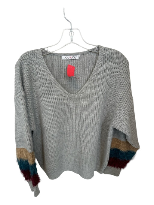 Joy Joy Size S/M Gray & Teal Cotton Blend Long Sleeve Knit V Neck Sweater Gray & Teal / S/M