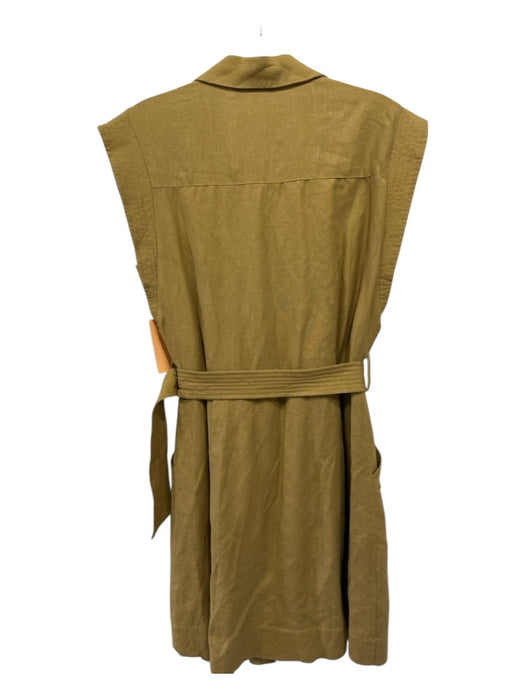 heartloom Size M Brown Linen & Rayon Button Up Sleeveless Pockets Collar Dress Brown / M