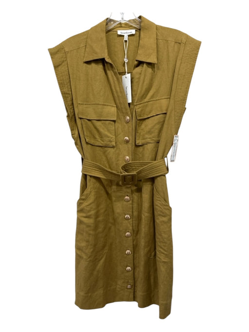 heartloom Size M Brown Linen & Rayon Button Up Sleeveless Pockets Collar Dress Brown / M